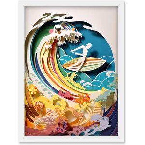 Artery8 Rainbow Kirigami Surfer Coastal Landscape - A4 - Framed - Wall Art Artery8 Rainbow Kirigami Surfer Coastal Landscape - A4 - Framed - Wall Art