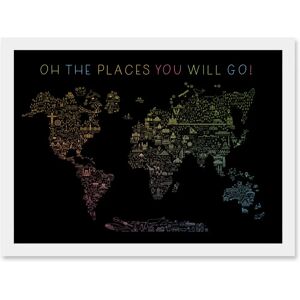 Artery8 - World Travel Map - Rainbow Black - A4 - Wall Art Artery8 - World Travel Map - Rainbow Black - A4 - Wall Art