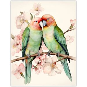 Artery8 - Birds Of A Feather Love Birds Perched On A Cherry Bloom Artery8 - Birds Of A Feather Love Birds Perched On A Cherry Bloom