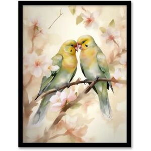 Artery8 - Two Lovebirds Cherry Blossom Watercolour Pair Perched - Black - A4 - Wall Art Print Artery8 - Two Lovebirds Cherry Blossom Watercolour Pair Perched - Black - A4 - Wall Art Print