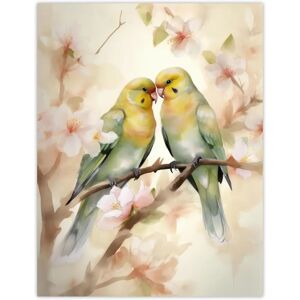 Artery8 - Two Lovebirds - Cherry Blossom - Watercolour - Wall Art Artery8 - Two Lovebirds - Cherry Blossom - Watercolour - Wall Art