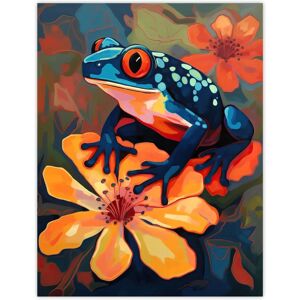 Artery8 - Tropical Blue Frog on Orange Flower - Oil Painting - Poster Artery8 - Tropical Blue Frog on Orange Flower - Oil Painting - Poster