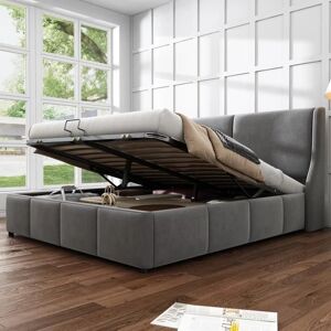 MERAX Velvet Storage Bed - 140x190 cm - Gray - Contemporary Style - Adults MERAX Velvet Storage Bed - 140x190 cm - Gray - Contemporary Style - Adults