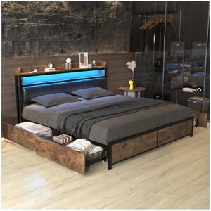 Merax Bed with LED Headboard - 180x200cm - 4 Drawers - Metal & Wood Merax Bed with LED Headboard - 180x200cm - 4 Drawers - Metal & Wood