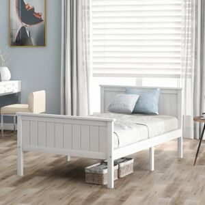 Merax Pine Wood Bed Frame Single Size Bed - White Merax Pine Wood Bed Frame Single Size Bed - White