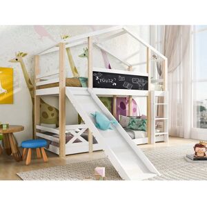 Lits superposés Merax en forme de maison - Pin et MDF - Naturel et blanc Lits superposés Merax en forme de maison - Pin et MDF - Naturel et blanc