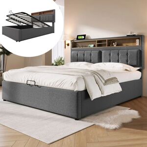 ModernLuxe Linnen Opbergbed met USB & Verstelbare Hoofdbord - Bed ModernLuxe Linnen Opbergbed met USB & Verstelbare Hoofdbord - Bed