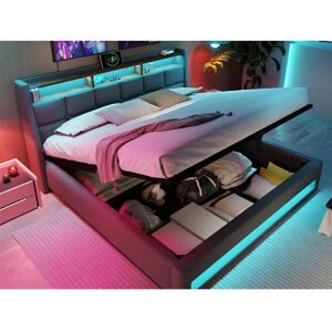 Lit ModernLuxe avec Rangement et LED - 180x200cm Lit ModernLuxe avec Rangement et LED - 180x200cm