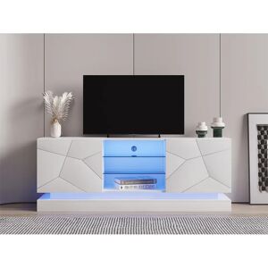 Meuble TV MERAX avec 2 portes - Étagères en verre blanc - 1,6m Meuble TV MERAX avec 2 portes - Étagères en verre blanc - 1,6m