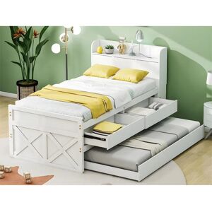 ModernLuxe - Lit gigogne en bois massif 90x190 - 2 lades - USB-poort - Bed ModernLuxe - Lit gigogne en bois massif 90x190 - 2 lades - USB-poort - Bed