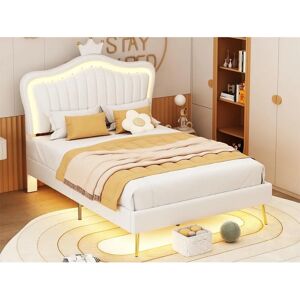 MERAX Cama con cabecero 90x200 cm - blanc - similicuir - Bed MERAX Cama con cabecero 90x200 cm - blanc - similicuir - Bed