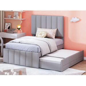 MERAX Bed met Lades - 90x190/200 cm, Linnen, Grijs - Slaapkamer Type MERAX Bed met Lades - 90x190/200 cm, Linnen, Grijs - Slaapkamer Type