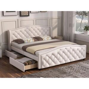 ModernLuxe - Lit Chesterfield - 160x200 cm - Blanc - Lit - Publicité ModernLuxe - Lit Chesterfield - 160x200 cm - Blanc - Lit - Publicité