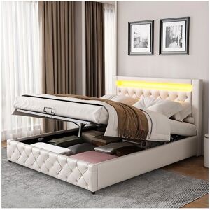Lit moderne MERAX avec LED - 160x200cm - Blanc Lit moderne MERAX avec LED - 160x200cm - Blanc