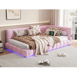 ModernLuxe - Lit banquette 90x200cm velours - Rose - Bed ModernLuxe - Lit banquette 90x200cm velours - Rose - Bed