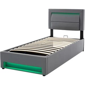ModernLuxe Lit 90x200cm Gris - LED & Rangement ModernLuxe Lit 90x200cm Gris - LED & Rangement