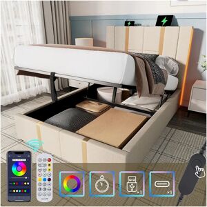 ModernLuxe - Lit coffre 90x200 lin beige - Bed frame ModernLuxe - Lit coffre 90x200 lin beige - Bed frame