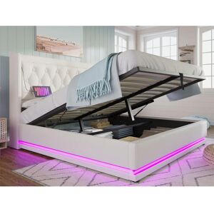 ModernLuxe - Lit coffre capitonné 160 x 200 - White PU - Bed ModernLuxe - Lit coffre capitonné 160 x 200 - White PU - Bed