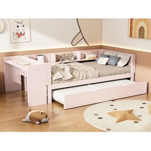 Lits mezzanine MERAX avec bureau et étagères - Rose - 90x200 cm Lits mezzanine MERAX avec bureau et étagères - Rose - 90x200 cm