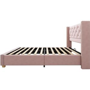 ModernLuxe Lit 90x200cm rembourré en velours - Rose - sommier à lattes - bed ModernLuxe Lit 90x200cm rembourré en velours - Rose - sommier à lattes - bed