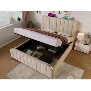ModernLuxe - Lit coffre 160x200cm - Beige - USB-C - Storage bed ModernLuxe - Lit coffre 160x200cm - Beige - USB-C - Storage bed