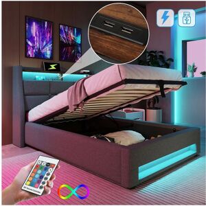 MERAX Cama contenedor 90 x 200 cm - USB/LED hoofdbord - grijs - Bed frame MERAX Cama contenedor 90 x 200 cm - USB/LED hoofdbord - grijs - Bed frame