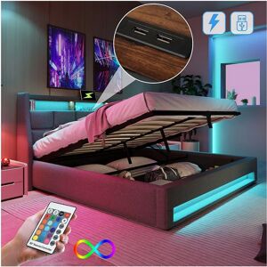 Lit Merax 140x200cm avec USB & LED - Design Vintage Moderne Lit Merax 140x200cm avec USB & LED - Design Vintage Moderne