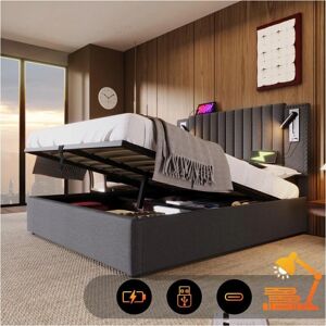 Lit MERAX avec USB & Lampe de lecture - 160x200 cm - Gris Lit MERAX avec USB & Lampe de lecture - 160x200 cm - Gris