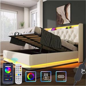 MERAX - Cama contenedor 140x200 - White - LED MERAX - Cama contenedor 140x200 - White - LED