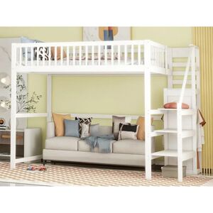 Lits Mezzanine ModernLuxe - 140x200cm, Blanc, avec rangement - Mobilier chambre Lits Mezzanine ModernLuxe - 140x200cm, Blanc, avec rangement - Mobilier chambre