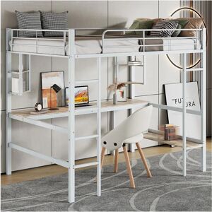 Merax - Hoogslaper 90x200 - Wit - Metaal - Hoogslaper Merax - Hoogslaper 90x200 - Wit - Metaal - Hoogslaper