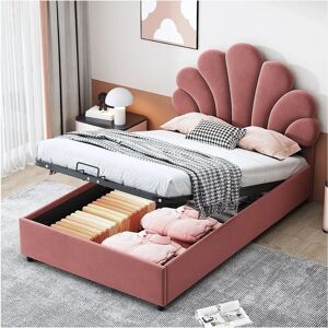 Merax - 90x200 - Rose Velours - Velours Métal - Lit coffre Merax - 90x200 - Rose Velours - Velours Métal - Lit coffre