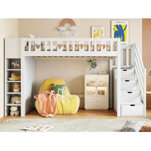 ModernLuxe - LoftBed 90x200 - Hout - Wit - Verhoogde Bed ModernLuxe - LoftBed 90x200 - Hout - Wit - Verhoogde Bed