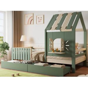 ModernLuxe Kinderbed 90x200cm met Dak & Ramen - Opbergruimte - Groen/Natuurlijk ModernLuxe Kinderbed 90x200cm met Dak & Ramen - Opbergruimte - Groen/Natuurlijk