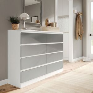 URBN Living - Modern Wide Wooden Chest - White carcass - Grey drawers - 8 drawers - Chest of drawers URBN Living - Modern Wide Wooden Chest - White carcass - Grey drawers - 8 drawers - Chest of drawers