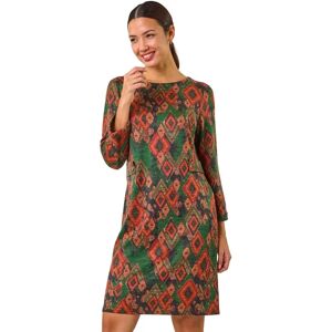 Roman Originals UK Aztec Print Stretch Shift Dress - Green - Size 14 Roman Originals UK Aztec Print Stretch Shift Dress - Green - Size 14