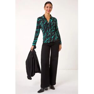 Roman Originals UK Teal Abstract Linear Blouse - Size 16 Roman Originals UK Teal Abstract Linear Blouse - Size 16