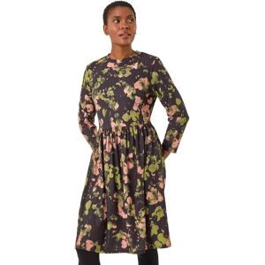 Roman Originals UK Peach Floral Print Ribbed Gathered Waist Dress - Dress Roman Originals UK Peach Floral Print Ribbed Gathered Waist Dress - Dress