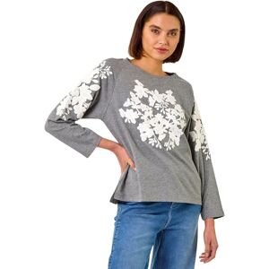 Roman Originals UK Grey Floral Applique Top - Size 14 Roman Originals UK Grey Floral Applique Top - Size 14