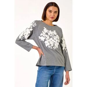 Roman Originals UK Grey Floral Applique Top - Top Roman Originals UK Grey Floral Applique Top - Top