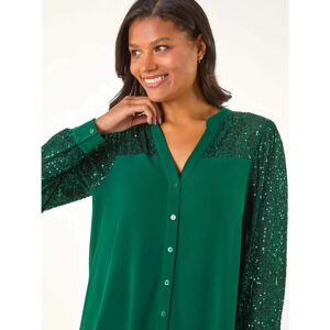 Roman Originals UK Jade Green Sequin Blouse - Regular Fit Roman Originals UK Jade Green Sequin Blouse - Regular Fit