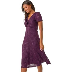 Roman Purple Sequin Lace Twist Front Midi Dress - Dress Roman Purple Sequin Lace Twist Front Midi Dress - Dress