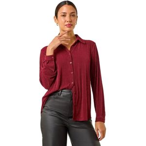 Roman Red Glitter Button-Through Blouse - Women Roman Red Glitter Button-Through Blouse - Women