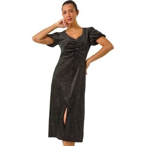 Roman Velvet Ruched Front Stretch Midi Dress - Black - Dress Roman Velvet Ruched Front Stretch Midi Dress - Black - Dress