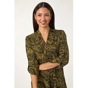 Roman UK Olive Paisley Pleat V-Neck Stretch Top - Women Roman UK Olive Paisley Pleat V-Neck Stretch Top - Women
