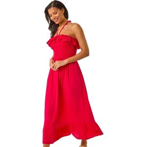 Roman Originals UK Pink Frill Shirred Bandeau Midi Dress - Dress Roman Originals UK Pink Frill Shirred Bandeau Midi Dress - Dress