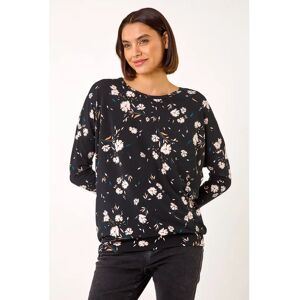Roman Originals UK Black Floral Print Drop Shoulder Top - Size 18 - Top Roman Originals UK Black Floral Print Drop Shoulder Top - Size 18 - Top