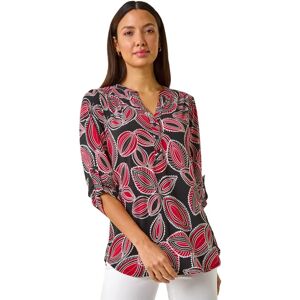 Roman Originals UK Red Leaf Print V-Neck Stretch Shirt - Women’s Size 12 Roman Originals UK Red Leaf Print V-Neck Stretch Shirt - Women’s Size 12