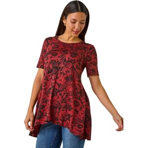 Roman Originals UK Rust Floral Print Tunic Top - Hanky Hem, Size 10 Roman Originals UK Rust Floral Print Tunic Top - Hanky Hem, Size 10