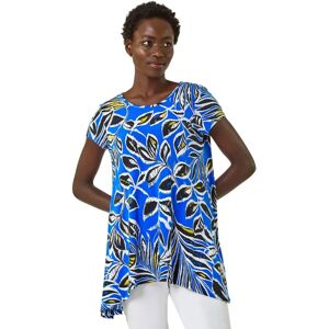 Roman Originals Royal Blue Leaf Print Stretch Tunic Top - Size 12 - Women Roman Originals Royal Blue Leaf Print Stretch Tunic Top - Size 12 - Women